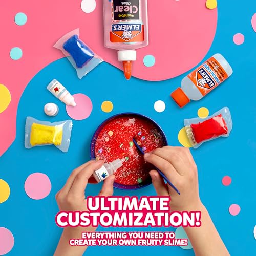 Elmer's Fruity Fusion Slime Kit, Includes Elmer's Clear Glue, Magical Liquid Slime Activator, Clay Color Pigments, Scents, Mixing Bowl, Spoon, 20 Piece Kit - style: Fruity Fusion Kit- Amazon Exclusive