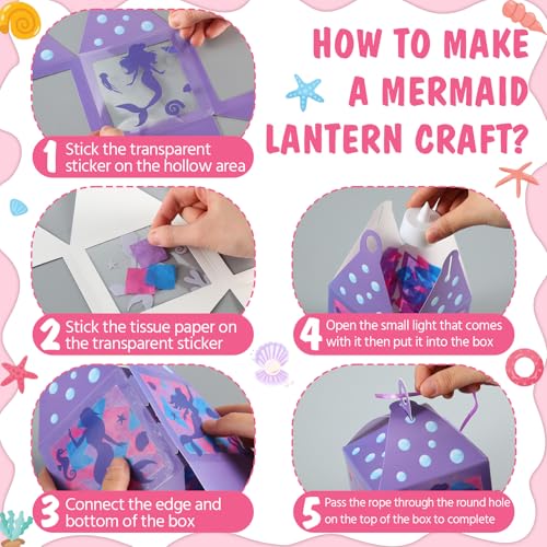 Simgoing 12 Sets Mermaid Tissue Paper Lantern Craft Kits with LED Candles - style: Mermaid