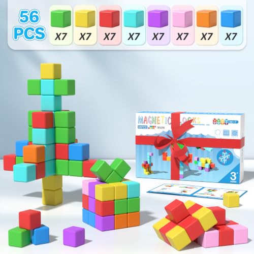 Large Magnetic Blocks,56PCS 1.34in 3D Building Cubes for Kids Ages 3+ - style: 56PCS（1.34in）