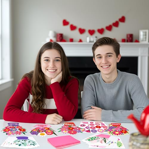 36 Set Valentines Day DIY Craft for Kids - Flower Card Making Kit with Greeting Cards Stickers Envelopes Set Gifts for Classroom School Activities - style: valentines