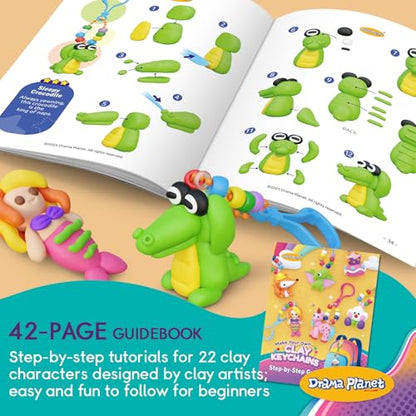 Drama Planet Clay Keychain Craft Kit for Kids, Make 8+ Keychains