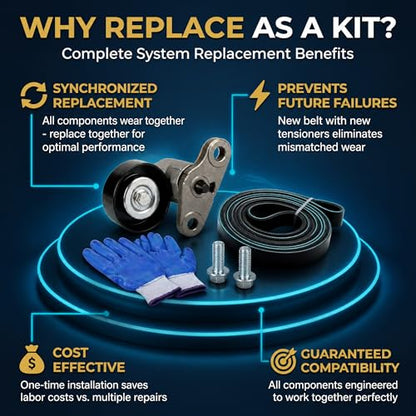 A/C Belt Tensioner Pulley Kit 90K-38159 with 2 Mounting Bolts Compatible with Chevy Tahoe 2000-2008, GMC Yukon 2000-2008, Cadillac Escalade 2002-2008, Chevy Avalanche 2002-2008 – Replace ACK040378HD - size: 90K-38159+BOLT