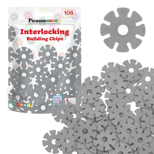 PicassoTiles Building Chip Interlocking Disc Construction Blocks in Gray Color STEM Learning Early Education Toy Engineering Playset Child Brain Development for Toddlers Girls Boys Kids Age 3+ PTF108 - color: Gry