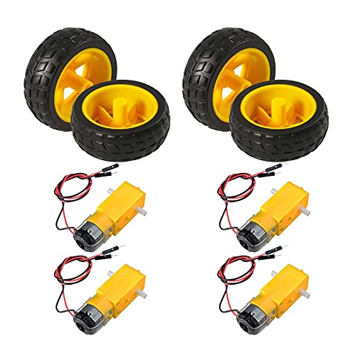 4 Sets TT Motor DC 3-6V Gearbox Motor Dual Shaft 200RPM Ratio 1:48 Motor with Tire Wheel Kit for Arduino DIY Smart Car Robot