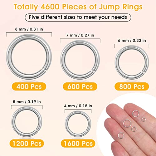 PAXCOO 4600Pcs Silver Jump Rings with Jump Rings Open/Close Tools for Jewelry Making and Necklace Repair (Assorted Sizes) - color: Silver