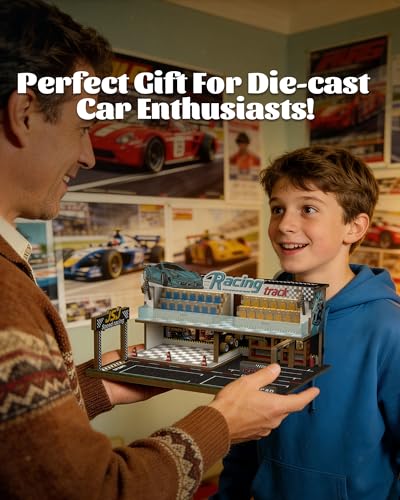1/64 Diorama Racetrack with LED, Wooden Garage for Hot Wheels