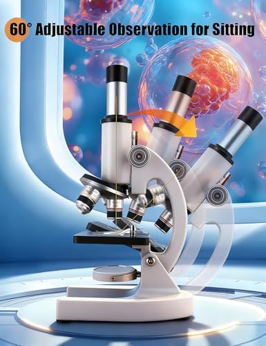 Compound Microscope for Adults & Kids - 40X-2000X High-Power Biological Microscope for Students, School Lab & Home Education, with Slides Set & Phone Adapter (White)