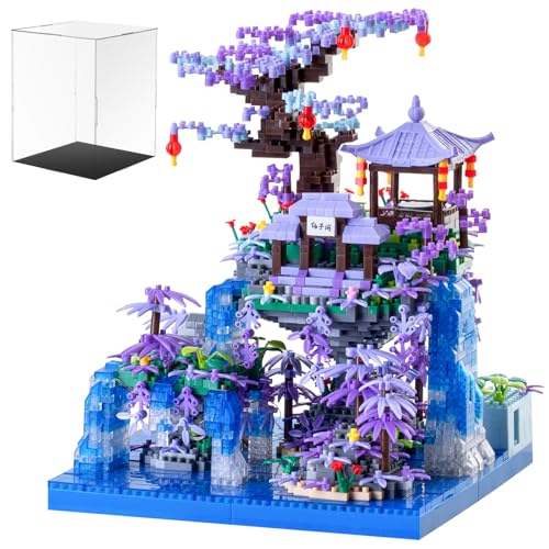 CAXIMSY Peach Blossom Pond Building Blocks Set,Building Blocks Set Gifts for Adults and Kids, Micro Bricks Cherry Blossom Tree House Kit with LED Light and Display Box（2500+Pieces） - style: With Acrylic Display Box