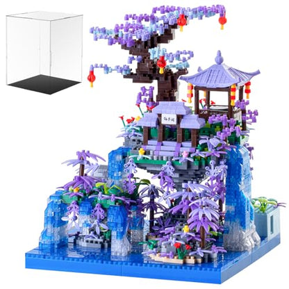 CAXIMSY Peach Blossom Pond Building Blocks Set,Building Blocks Set Gifts for Adults and Kids, Micro Bricks Cherry Blossom Tree House Kit with LED Light and Display Box（2500+Pieces） - style: With Acrylic Display Box