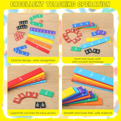 Sayglossy 12 Sets Fraction Tiles Sets for Math Fraction Manipulatives Montessori Math Materials EVA Foam Algebra Tiles Games for Classroom Teaching Aids, Homeschool Supplies