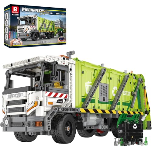 Reobrix Large Garbage Truck Building Block Toy Set for Adult, Compressed Garbage Truck with RC Control & Interactive Features, Creative Birthday Gift 22022 with 1468 Pieces - style: Large Garbage Truck