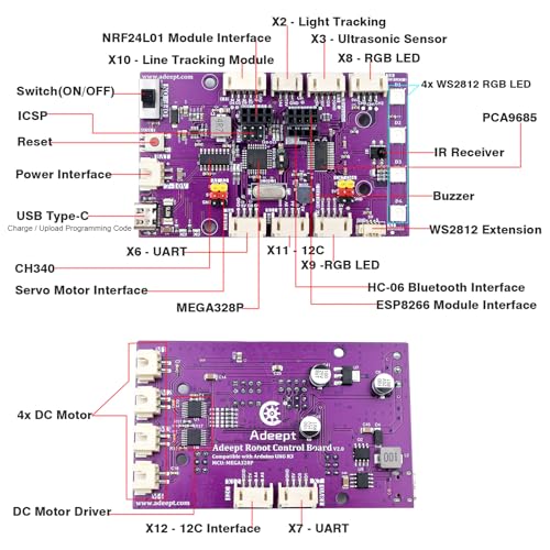Adeept Mecanum Wheel Smart Car Kit(Compatible with Arduino IDE), Line Tracking, Light Tracing, Obstacle Avoidance, Servo Motor, OLED Display, Buzzer, LED Dot Matrix Display - style: Mecanum Wheels
