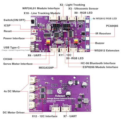 Adeept Mecanum Wheel Smart Car Kit(Compatible with Arduino IDE), Line Tracking, Light Tracing, Obstacle Avoidance, Servo Motor, OLED Display, Buzzer, LED Dot Matrix Display - style: Mecanum Wheels