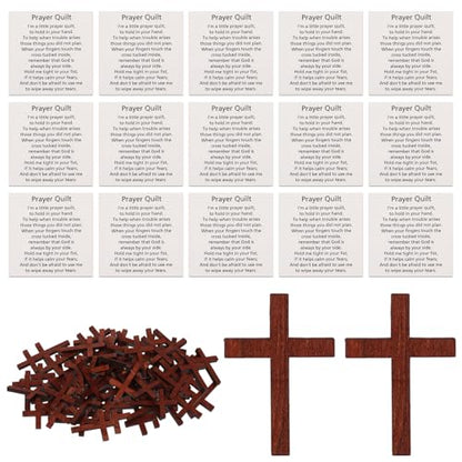50Pcs Pocket Prayer Quilt Labels Bulk with Mini Wooden Cross Baptism Favors