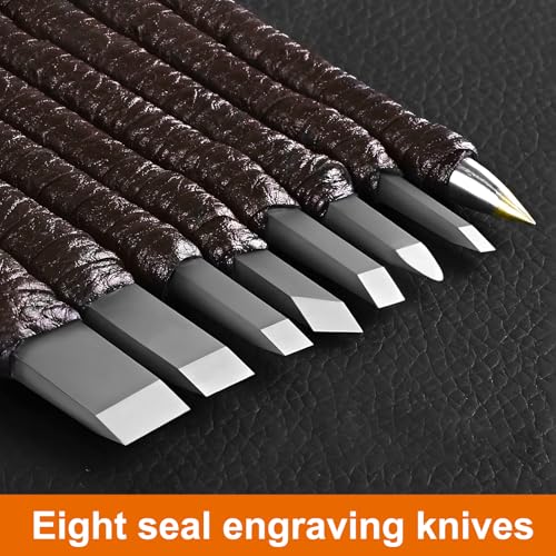 BAIQI Tungsten Steel 8 Pcs Hand Carve Tool Kit for Enthusiast to Engrave Soft Limestone and SlateStone Alabaster Wood Soap Stone Seal Sculpture DIY Craft (10 PCS Carve Tool Set)