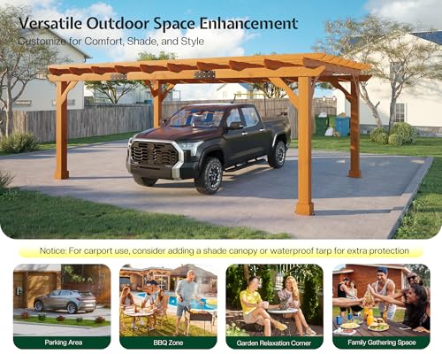 Jocisland 12x16 FT Premium Cedar Wood Pergola with Trellis Roof & Stakes - size: 12x16 FT