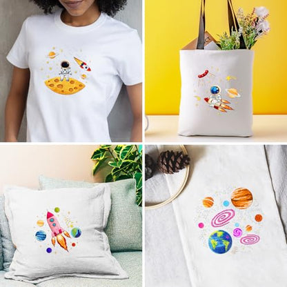 INFUNLY 4 Sets Astronaut Embroidery Kits for Beginners Space Cross Stitch Sets with Instructions Rockets Embroidery Starter Kits for Adults DIY Embroidery Needlepoint Kits Handmade Sewing Craft Sets - style: Space