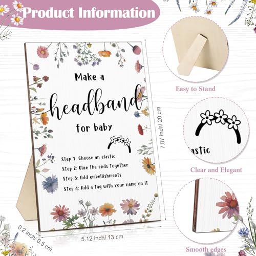 Geosar Baby Shower Games DIY Headband Making Kit Include Wooden Game Sign Elastic Cute Flowers Hairbands Round Fabrics and Tape Makes 30 Headbands for Baby Shower Guest Games(Wildflower) - style: Wildflower