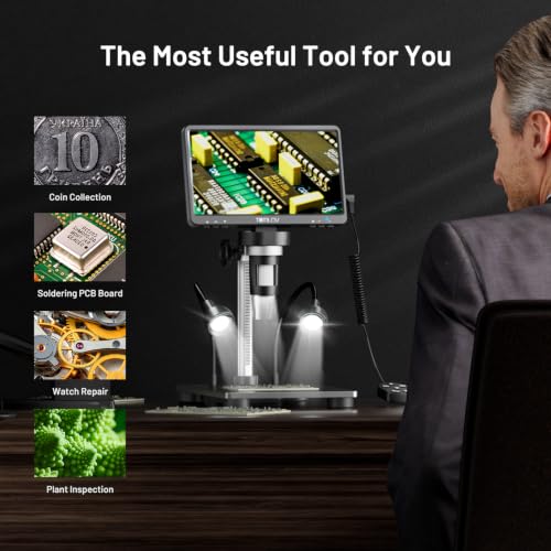TOMLOV DM9B 7" Digital Microscope 1200X for Coins & Soldering, 16GB, Black - color: Black, size: 7"