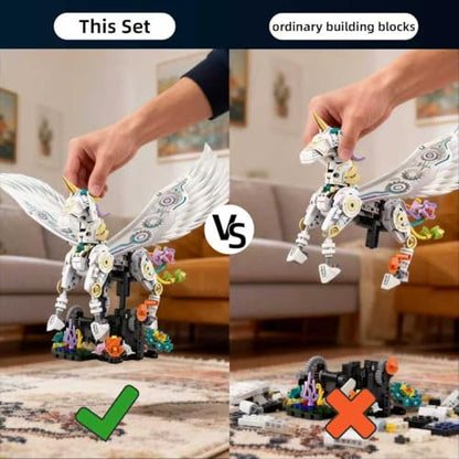 Unicorn Building Set 800+ Pcs STEM Toy Ages 8-12, Walking & Flapping Wings, Compatible with Major Building Blocks, Gift for Boys Girls