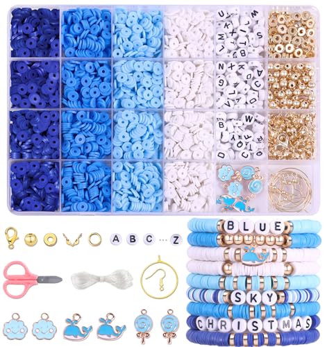 3500 PCS Clay Beads Bracelet Making Kit, Valentines Blue Beads for Crafts - color: Blue