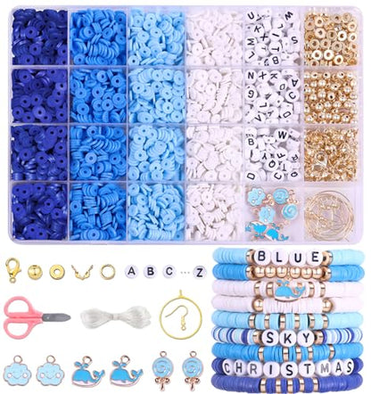 3500 PCS Clay Beads Bracelet Making Kit, Valentines Blue Beads for Crafts - color: Blue