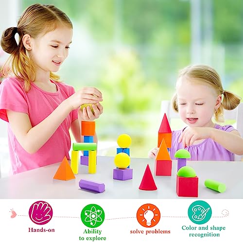 Wettarn 24 Pack 3D Shapes for Teaching Foam Geometric Solid Blocks