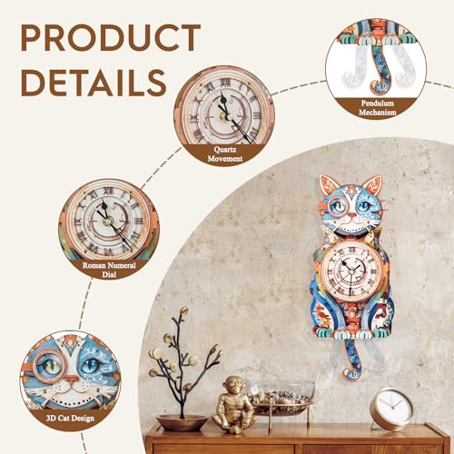 3D Puzzles for Adults Wooden DIY Cat Clock Puzzle Adult Crafts - color: Cat Clock