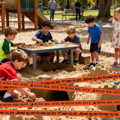 Nuanchu 2 Rolls 3'' x 98 Feet Dino Dig Site Caution Tape Party Decorations - style: Orange Dino Dig Site Caution