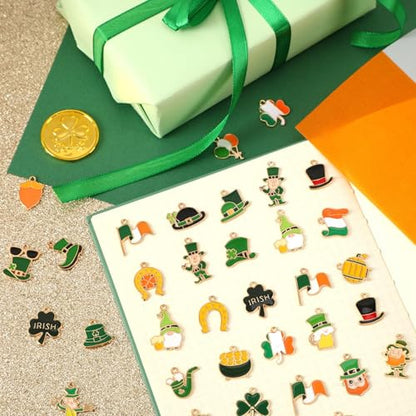 SANNIX 110Pcs 55 Pairs St. Patrick's Day Charms St. Patrick's Shamrock Charms Gold Enamel Pendant for Jewelry Making Bracelets Necklaces Earrings Craft - style: St. Patrick's Day