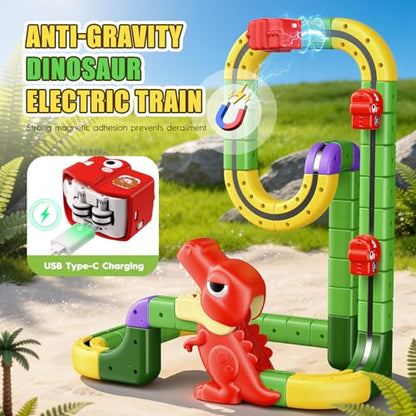 Upgrade Magnetic Train Set: 188PCS 3D Infinity Racer Electric Train Set for Kids Flexible Cube Track Anti-Gravity Dinosaur Train Toys Gifts for 3 4 5 6 7 8-12 Year Old Boys Girls - size: Deluxe Set(188PCS)