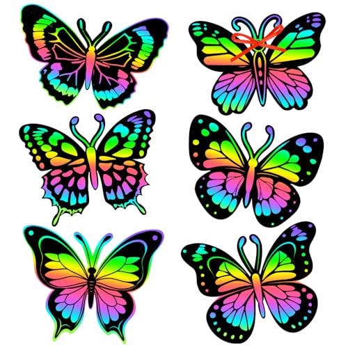 JULMELON 36 PCS Butterfly Scratch Cards, Rainbow Scratch Paper - style: Butterfly