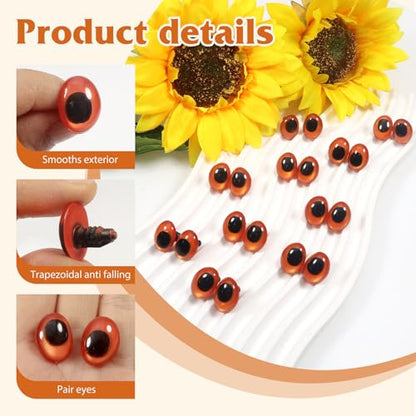 TOAOB 28pcs Orange Oval Safety Eyes with Washers 13 x 18mm Stuffed Animals Craft Plastic Doll Eyes for DIY Amigurumis Crochet Puppet Making - color: Orange