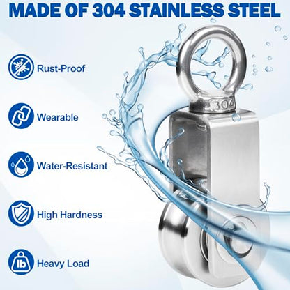 Cable Pulley Wheel Stainless Steel, 4 Pack M34 Single Pulley Snatch Block, Heavy Duty Lifting Crane Swivel Hook, Bearing Inside Rope Pulleys for Lifting System Gym Equipment Clothesline, 551 lbs Load - size: M34 - 4 Pack