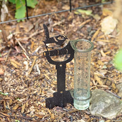 La Crosse 704-98937-INT Bird and Shovel Metal Garden Rain Gauge with 5" Glass Tube - color: Hammered Bronze