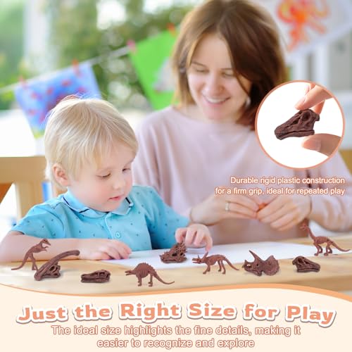 70PCS 3.7 Inch Dinosaur Bone for Sandbox Brown Dinosaur Fossil Skeleton Plastic Skull Dino Dig Toy Kit for Puzzle Game Sensory Bin Birthday Party Dino Scavenger Hunt Science Class Prize Cupcake - color: Brown