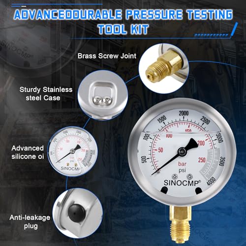 Hydraulic Pressure Test Kit with 5 Gauges 150/1500/4000/6000/10000 Psi, 5 Test Hoses, 24 Couplings Quickly Connector Diagnosis Tester Kit Set for Excavator Construction Machinery(Black) - size: Black 5 Gauges 24 Couplings