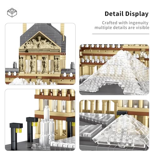 CSNRHG Paris Louvre Museum Model Building Blocks Set Micro Bricks World Famous Architecture Educational Toys for Kids Adults 3377 Piece Birthday - style: Louvre Museum