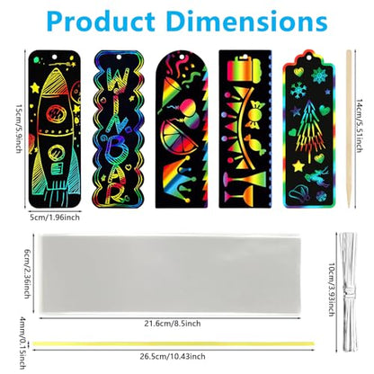 PEASUG Scratch Art for Kids, 40 Sets in 5 Styles Scratch Art Bookmarks