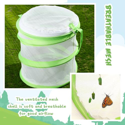 Sherr 2 Pcs Mini Butterfly Habitat Cage Mesh Foldable Insect,Green - color: Green