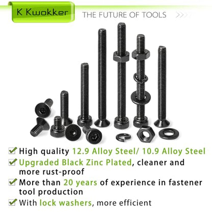 2540Pcs M3 Screw Kit 4MM to 35MM, M3 Socket Head Screws & Flat Head Screws, Upgraded Zinc Plated Assorted Nuts and Bolts Assortment Kit Black M3 Screws with Nuts, Washer and Lock Washers - size: G. M3
