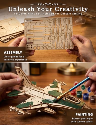 BOOZUU Paintable 3D Wooden Fighter Jet Puzzle for Adults