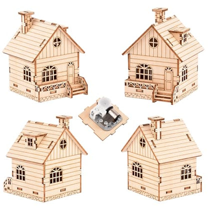 Wind-Up Music Box Log Cabin 3D Wooden Puzzle Building Model Kit