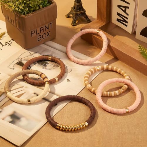 4000pcs Clay Beads - Light Brow, 6mm Heishi Bead Polymer Flat Round Disc Bulk Beads for Jewelry Making,DIY Friendship Bracelet and Necklace Craft - color: Light Brow