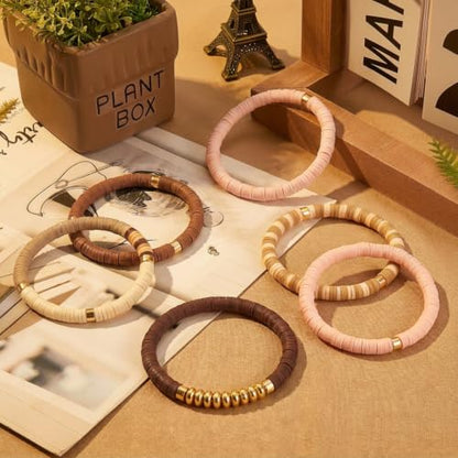 4000pcs Clay Beads - Light Brow, 6mm Heishi Bead Polymer Flat Round Disc Bulk Beads for Jewelry Making,DIY Friendship Bracelet and Necklace Craft - color: Light Brow