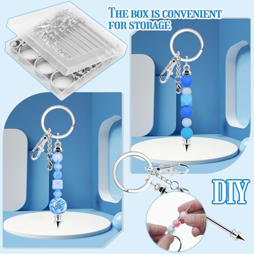 18 Pack Beadable Keychains Bars DIY Blank Beadable Keychains Metal Beaded Keychain Sliver Beads Keychain Making Kit for DIY Crafts Supplies Jewelry Making Gift - style: 18 Pack - Silver