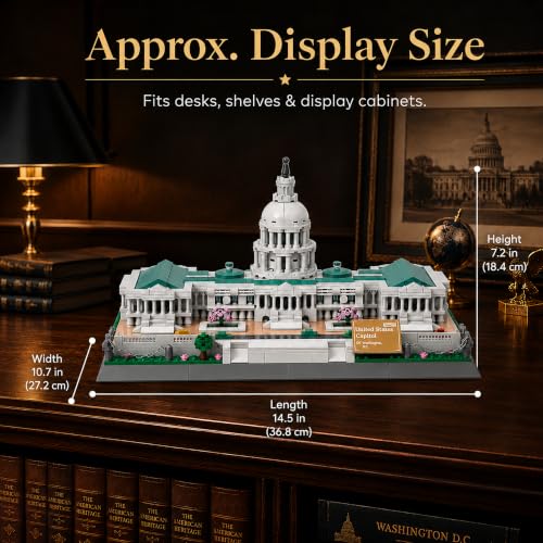 United States Capitol Building Blocks Set 1074 Pieces Washington D.C. Architecture Model Kit with Nameplate & Chain Fence USA Landmark Souvenir Gift Construction Toy for Adults & Teens - style: United States Capitol