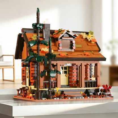 SATHIBI Wood Cabin Building Blocks Set for Adults,Forest Wooden House Building Toys with Light,Log Cabin Construction Kits,Home Decor Gifts for Adults and Teen 14+(1969Pcs)
