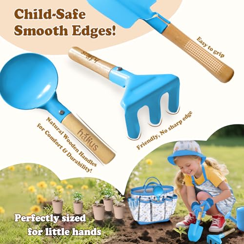 Kids Gardening Tool Set 13PCS Outdoor Toys Tote Bag Watering Can Apron Blue - color: Blue
