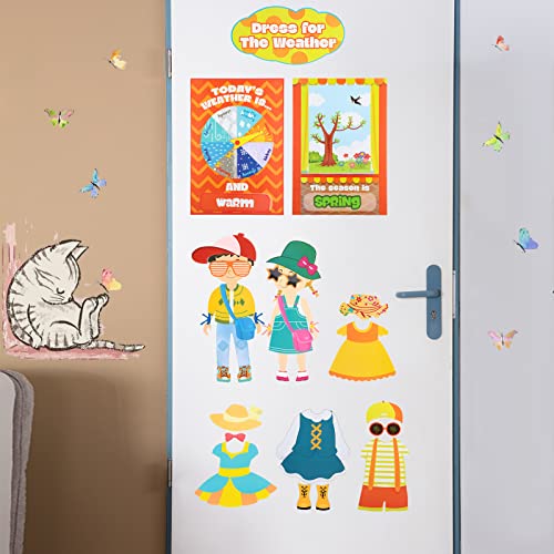 Spakon 103 Pieces Weather Chart Bulletin Board Set for Classroom Dress Weather Chart for Preschool Decoration Seasonal Bulletin Board Cutout Set for 100th Day of School Wall Decor (Nice Style) - style: Nice Style